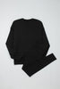 Black Solid Color Oversize Slit Sweatshirt Ribbed Leggings 2pcs Set