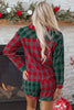 Red Plaid Contrast Patched Christmas Holiday Long Sleeve Shirt and Short 2pcs Pajama Set