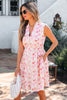 Pink Full Zip Cinched Waist Sleeveless Bow Mini Dress