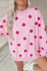 Red Polka Dot Print Contrast Detail Oversized Tunic Sweatshirt