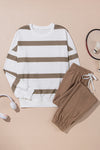 Black Stripe Drop Shoulder Pullover and Jogger Pants Set