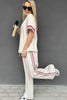 Jet Stream Contrast Striped Trim Crewneck T Shirt Loose Straight Pants Set