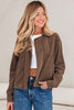 Dark Khaki Button Zip Up Lapel Collar Corduroy Jacket