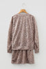 Light French Beige Leopard Print V Neck Pullover Mini Skirt 2pcs Set