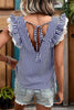Blue Stripe V Neck Lace Contrast Ruffle Trim Tank Top