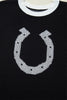 Black Horse Shoe Pattern Contrast Trim Short Sleeve Sweater
