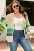 Parchment Color Block Crochet Open Front Plus Size Cardigan
