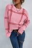 Pink Plaid Pattern Knitted Drop Shoulder Sweater