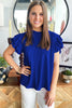 White Solid Color Textured Ruffle Trim Short Sleeve Blouse