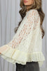 White Sheer Lace Long Sleeve Ruffle Trim Loose Blouse