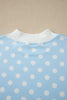 Green Polka Dot Print Color Block Trim Mock Neck Short Set