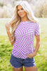 Khaki Checkered Print Mock Neck Mesh T Shirt