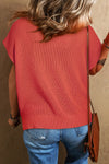 Flamingo Solid Textured Knitted Notch V Neck Sweater T Shirt