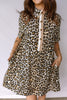 Multicolour Half Buttons Short Sleeve Loose Leopard Mini Dress with Pockets