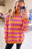 Brown Stripe Colorblock Mock Neck Relaxed Sweatshirt