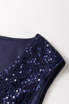 Dirty blue Sequined Deep V Neck Buttoned Tank Top