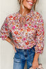 Pink Floral Print Tie Split Neck Bracelet Sleeve Blouse