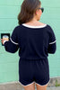 Bluing Colorful Striped Accent Varsity Long Sleeve Pullover and Shorts Matching Set