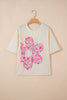 Jet Stream Floral Patched Raw Seam Big Flower Oversize Tee
