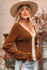 Chestnut Contrast Knit V Neckline Short Cardigan
