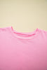 Pink Eyelash Floral Lace Patchwork Half Sleeve Oversize Tee
