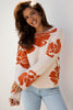 Green Bold Flower Pattern Wide Sleeve Baggy Sweater