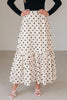 White Polka Dot Ruffled Slit Maxi Skirt