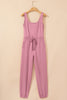 Light Pink Lace-up Elastic Waist Sleeveless Square Neck Jumpsuit