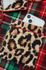 Racing Red Retro Plaid Leopard Print Patchwork Long Sleeve Shorts Pajama Set