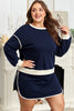 Navy Blue Plus Color Block Drop Shoulder Top and Lace-up Skirt Outfit