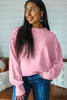 Pink Horizontal Ribbed Exposed Seam Detail Drop Shoulder Baggy Pullover