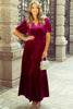 Evergreen Velvet Short Sleeve Shirred Waist Tiered Maxi Dress