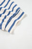 Blue Stripe Short Puff Sleeve Color Block Polo Collar Blouse
