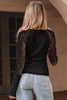 Black Sheer Lace Long Sleeve Slim Henley Top