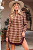 Red Plaid Print Ruffled Long Sleeve Patchwork Hem Mini Shirt Dress