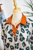 Casual Unique Leopard Print Button Contrast Collared Short Sleeve Blouse