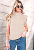Tomato Red Cable Knit Turtleneck Ruffled Short Sleeve Sweater