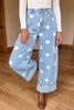 Sky Blue Polka Dot Ankle-Length Metal Button Casual Jeans