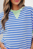 Pink Stripe Contrast Trim Loose Short Sleeve Top