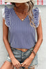 Blue Stripe V Neck Lace Contrast Ruffle Trim Tank Top