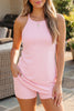 Beau Blue Solid Color Tunic Tank Dress Athletic Shorts Two Piece Set