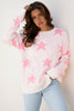 Sachet Pink Oversized Cute Star Pattern Ribbed Edge Drop Shoulder Sweater