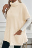 Jet Stream Plain Knit Casual Turtleneck Short Sleeve Tunic Sweater with Pockets