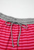 Rose Stripe Contrast Elastic Waist Casual Ribbed Shorts