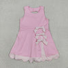 Pink Performance Bow Sash Scalloped Dress