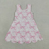 Pink Performance Bow Print Scalloped Dress