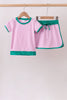 Pink color block Ringer Skorts Set
