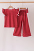 Red polka dot pocket ruffle pants set