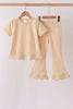 Khaki scalloped active pants set