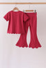 Maroon sclloped active pants set